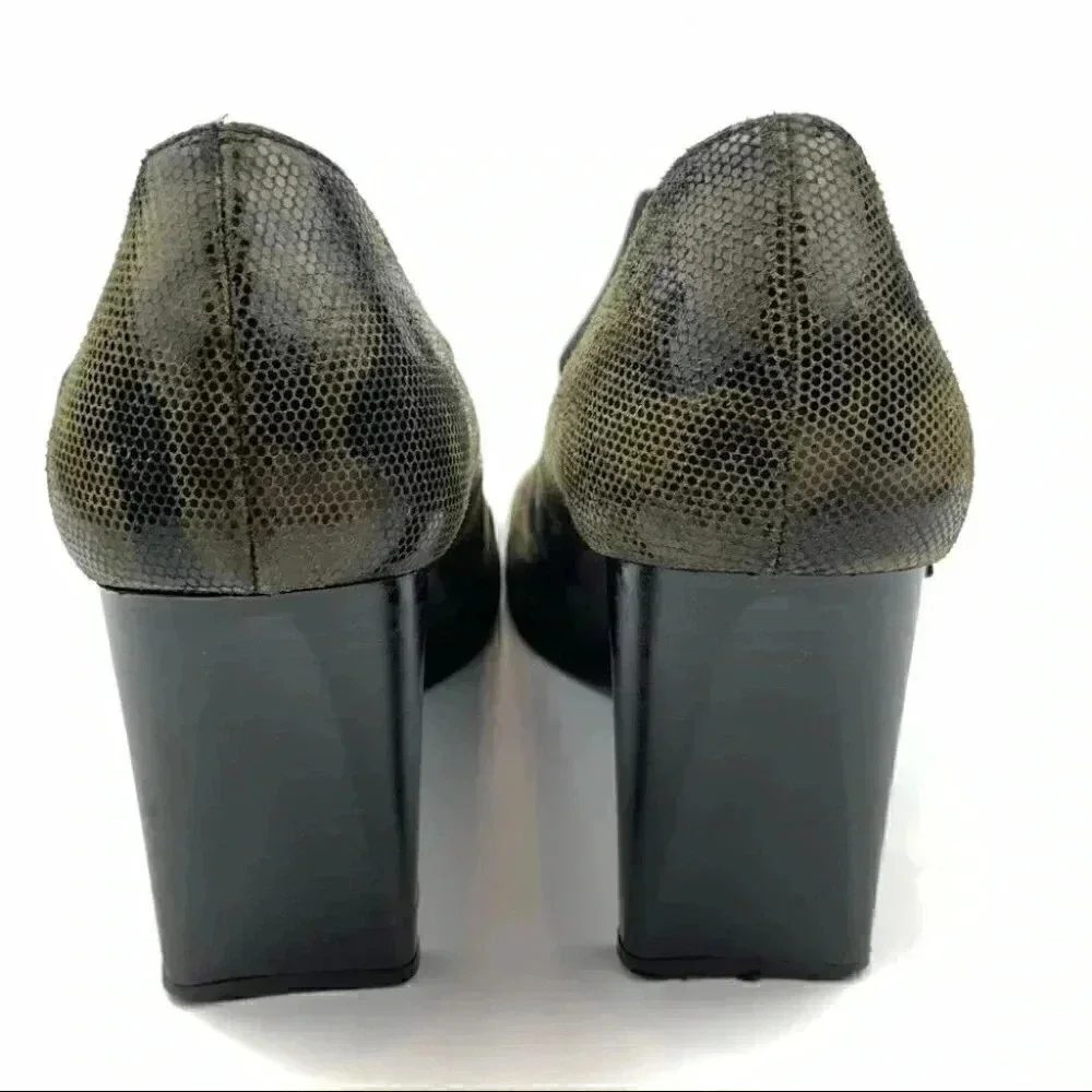 Nina heels size 6.5 leather army green camo 90s